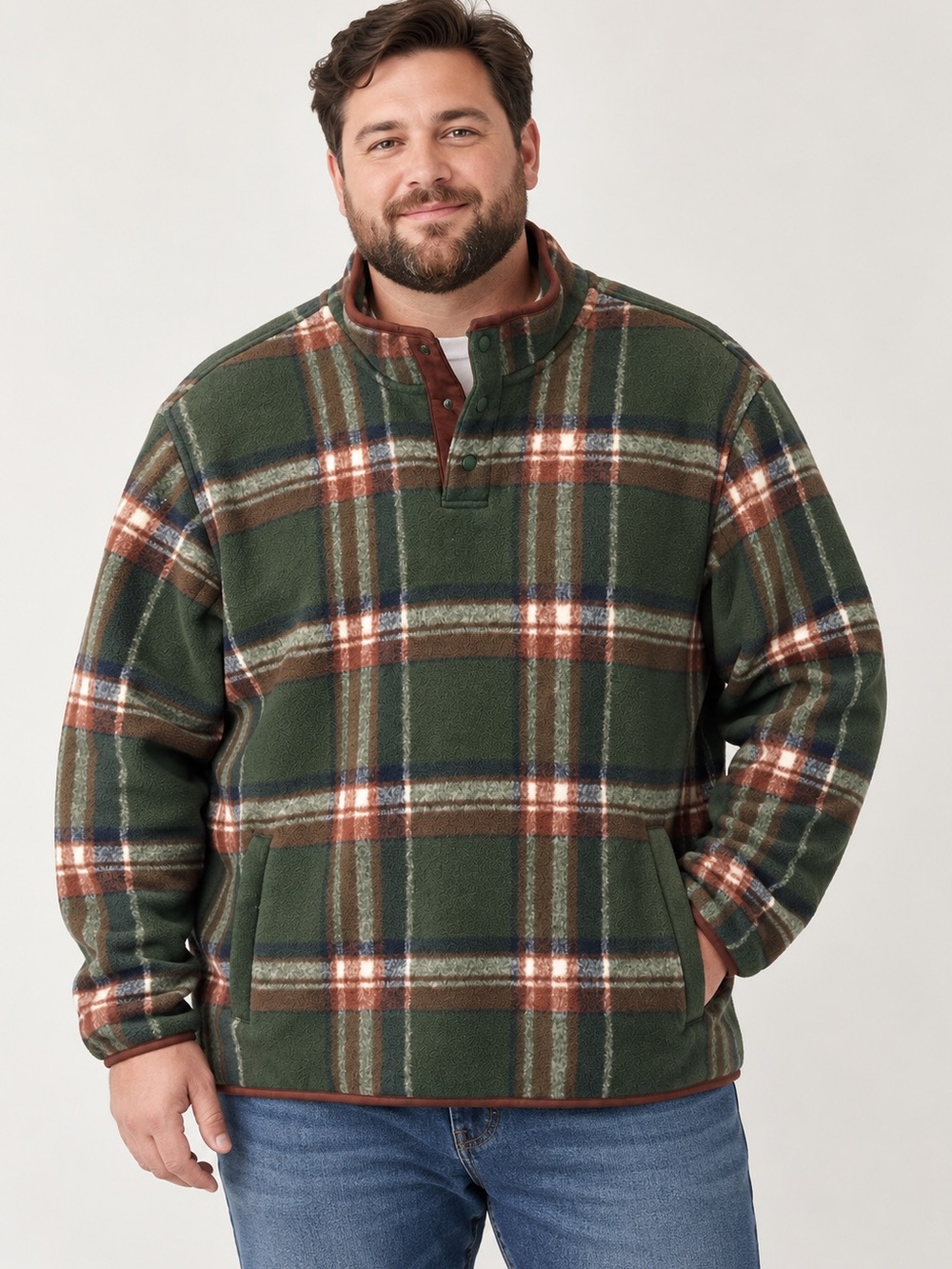 Duluth Trading Men’s Plaid Fleece Pullover 1/4 Snap Mock Neck 2XL